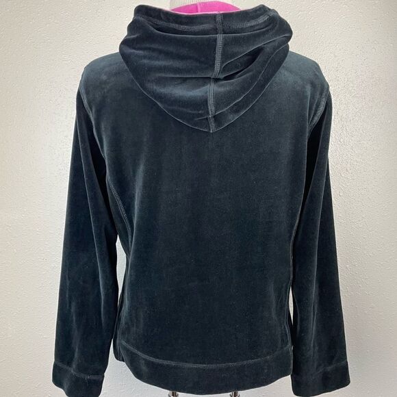 Oleg Cassini Black Velour and Hot Pink Full Zip Hoodie Jacket Size M EUC - Picture 5 of 7